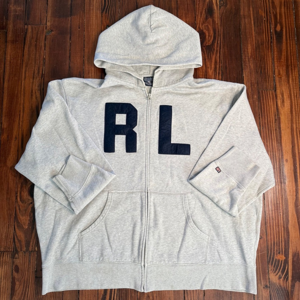 VTG 90s Polo Jeans Ralph Lauren XXL Full Zip Hoodie RL Letterman Sweatshirt RARE